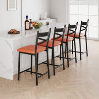 Garvee Bar Stools Set of 2, Counter Height Bar Stools with X Back and Thick Cushion, PU Leather, Metal Barstools for Kitchen Island Apartment Counter Bar, Brown