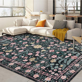 Garvee Floral Black 8x10 Retro Mottled Flowers Area Rug Boho Design Non-Shedding Easy Care Ideal for High Traffic Areas In Living Room Bedroom Office Coffee Table Kitchen Large Carpet Black - Black