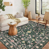 Garvee Floral Green 5x7 Retro Mottled Flowers Area Rug Boho Design Non-Shedding Easy Care Ideal for High Traffic Areas In Living Room Bedroom Office Coffee Table Kitchen Large Carpet Green - Green