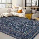 Garvee 10'x13' Boho Vintage Floral Rug Stain Resistant Low Pile Carpet For Bedroom Room Kids Playroom Office Decor Indoor Non Slip Soft Thin Carpet Dark Blue - Navy Blue
