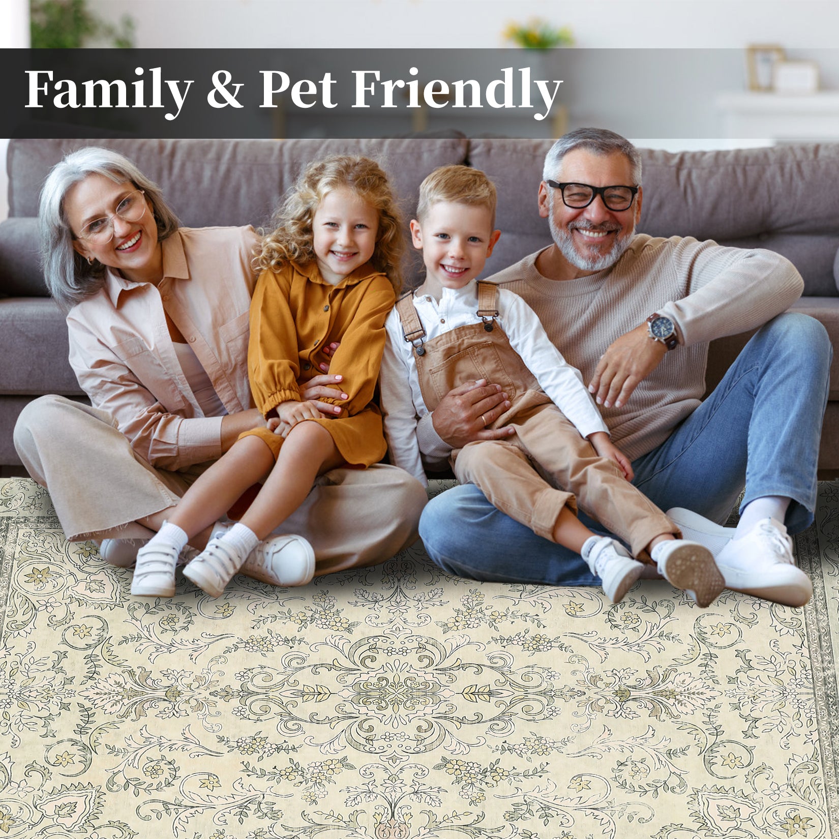 Garvee 5'x7' Boho Vintage Floral Rug Stain Resistant Low Pile Carpet For Bedroom Room Kids Playroom Office Decor Indoor Non Slip Soft Thin Carpet Light Green