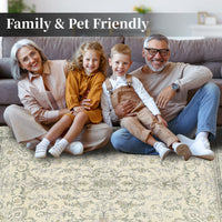 Garvee 5'x7' Boho Vintage Floral Rug Stain Resistant Low Pile Carpet For Bedroom Room Kids Playroom Office Decor Indoor Non Slip Soft Thin Carpet Light Green