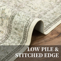 Garvee 5'x7' Boho Vintage Floral Rug Stain Resistant Low Pile Carpet For Bedroom Room Kids Playroom Office Decor Indoor Non Slip Soft Thin Carpet Light Green