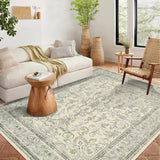 Garvee 5'x7' Boho Vintage Floral Rug Stain Resistant Low Pile Carpet For Bedroom Room Kids Playroom Office Decor Indoor Non Slip Soft Thin Carpet Light Green - Light Green