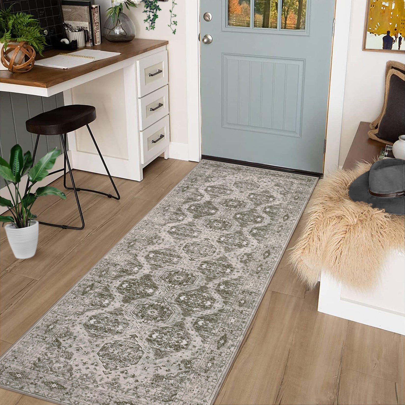 Garvee Persian Red-Brown 2x6 Runner Rug Vintage Irregular Pattern Non Skid Washable Ultra-Thin Long Carpet for Indoor Bedroom Entryway Office Kitchen