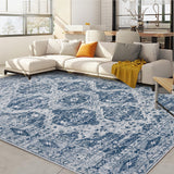 Garvee Persian Blue 10x13 Vintage Area Rug Irregular Medallion Ultra-Thin Non Slip Floral Print Indoor Mat for Living Room Dining Room Bedroom Farmhouse - Blue