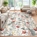 Garvee Floral 6x9 Rice Printed Area Rugs Ultra-Soft Contemporary Accent Carpet, Non-Shedding Modern Throw Rugs, Non-Slip Thin Floor Carpet Mats for Bedroom, Living Room, Kitchen - Beige