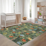 Garvee Floral 5x7 Green Modern Area Rugs Farmhouse Flower Print Throw Rugs, Stain-Resistant Low Pile Floor Cover, Washable Indoor Carpet Mat, Easy to Clean, for Living Room, Office - Green