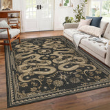 Garvee Snakes & Floral Washable Rug Dark Grey 10x13, Non-Slip Low-Pile Area Rug for Living Room, Stain-Resistant Machine Washable Carpet - Dark Gray