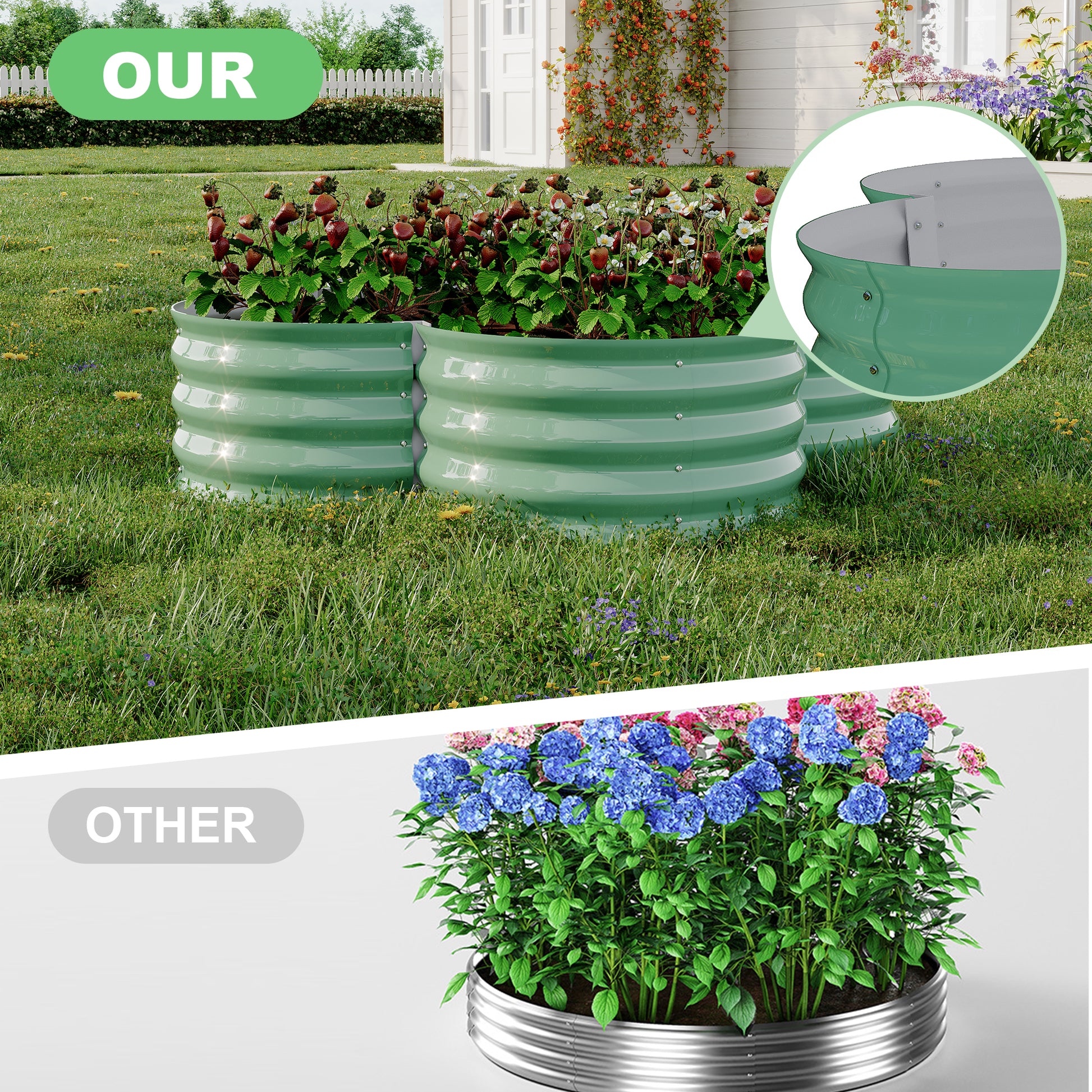 Garvee 2-Pack Galvanized Raised Garden Beds, 4' × 4' × 1' Metal Planter Boxes with Open Base, Green