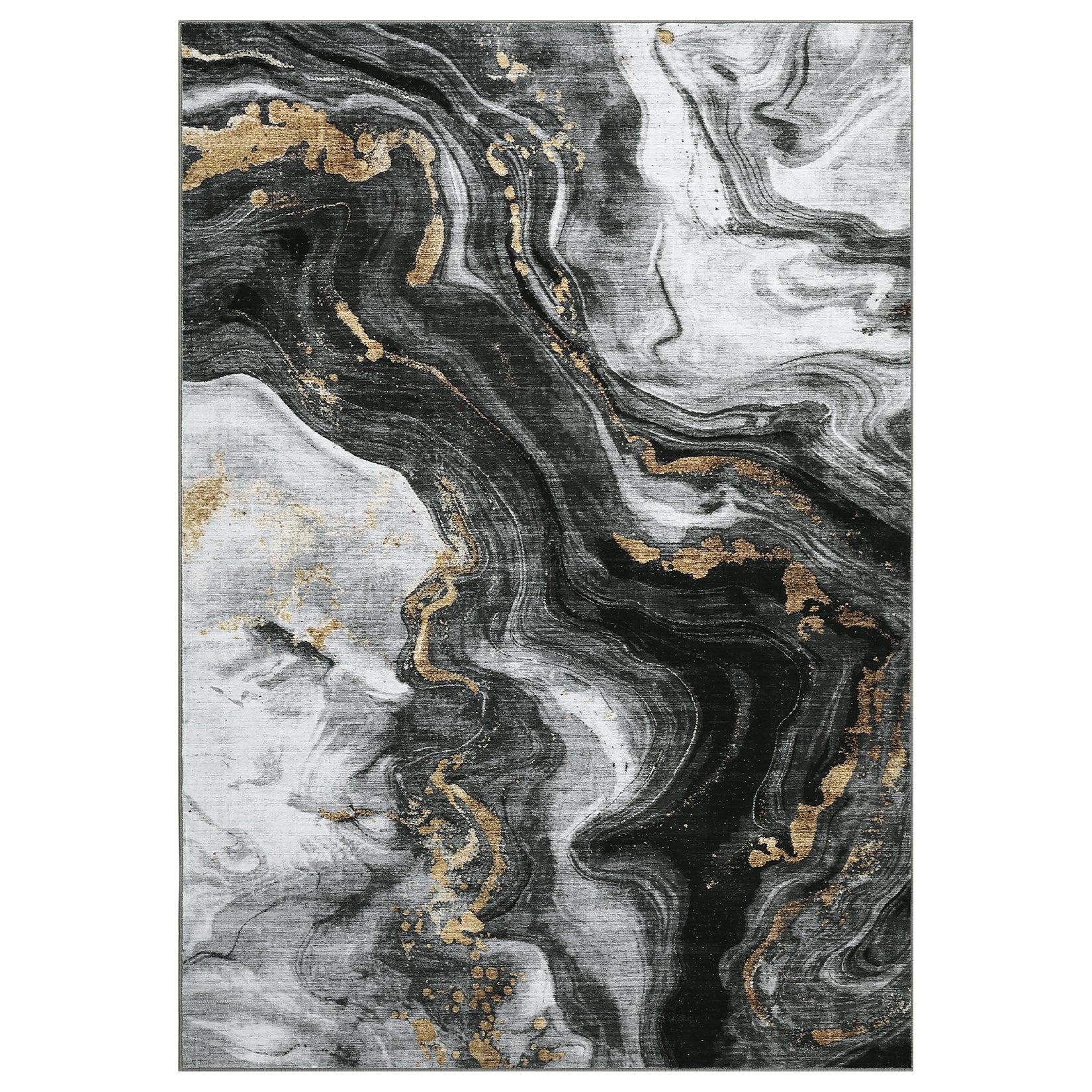 Garvee Abstract Living Room Rugs 8x10 Large Contemporary Accent Carpet with Non-Slip Backing, Easy Cleaning Indoor Mat, Ultra-Soft Neutral Floor Carpet for Dining Room, Office, Black