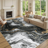 Garvee Large Dining Room Rugs 10x13 Abstract Printed Accent Rugs, Ultra-Soft Contemporary Floor Carpet, Foldable Thin Indoor Mat for Living Room, Bedroom, Office, Black - Black
