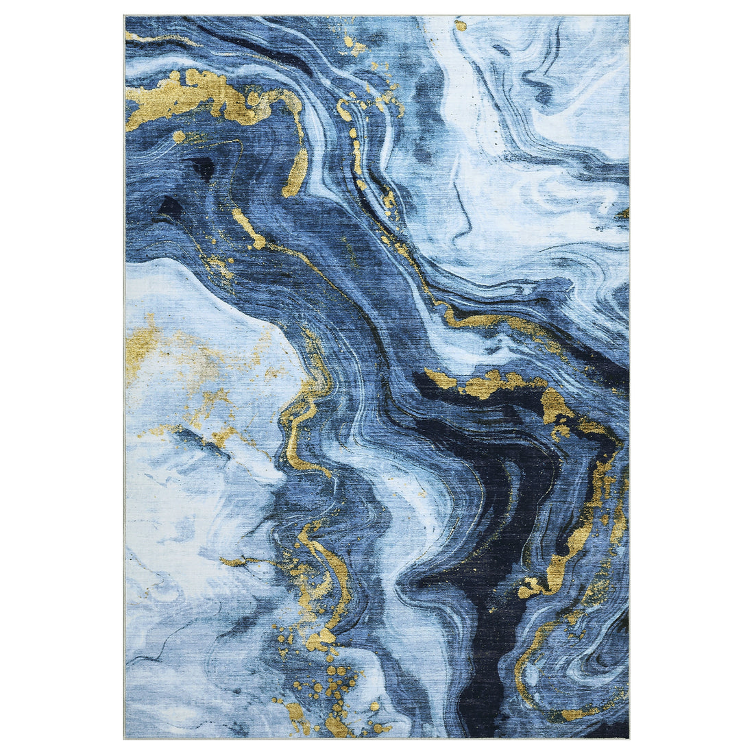 Garvee 8x10 Washable Abstract Area Rug, Modern Marble Swirl Low Pile Non-Slip Rug for Living Room, Bedroom, Dining Room & Office, Blue