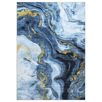 Garvee 8x10 Washable Abstract Area Rug, Modern Marble Swirl Low Pile Non-Slip Rug for Living Room, Bedroom, Dining Room & Office, Blue