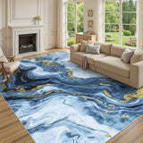 Garvee Modern Abstract Area Rugs 6x9 Machine Washable Accent Rugs, Non-Shedding Neutral Indoor Carpet, Foldable Thin Floor Mat for Kitchen, Bedroom, Living Room, Blue - Blue