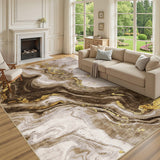 Garvee Large Area Rugs 9x12 Non-Slip Modern Abstract Indoor Carpet Mat, Non-Shedding Neutral Living Room Rugs, Stain-Resistant Low Pile Floor Cover for Bedroom, Kitchen, Camel - Camel