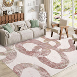 Garvee Washable 9x12 Area Rugs for Living Room, Abstract Soft Bedroom Pink Rugs, Low Pile Non Slip Large Carpet for Dining Room Office, Non Shedding Ultra Thin Floor Cover, Snake Print, 9'x12' - Pink