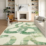 Garvee Washable Green Rugs 9x12 for Living Room, Abstract Snake Print Soft Area Rugs for Bedroom, Low Pile Ultra Thin Large Carpet Dining Room, Modern Contemporary Floor Cover for Home Office - Green