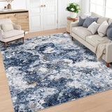 Garvee Washable Blue Area Rug 5x7, Indoor Modern Abstract Non Slip Blue Rugs for Living Room, Low Pile Ultra Thin Throw Carpet for Bedroom, Lightweight Foldable Floorcover for Home Office, 5'x7' - Blue