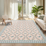 Garvee Washable 10x13 Large Area Rug for Living Room, Soft Non Slip Botanical Floral Bedroom Rugs, Indoor Farmhouse Low Pile Dining Room Carpet, Foldable Thin Mat with Butterflies Print, Blue Pink - Blue Pink