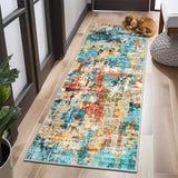 Garvee 2x6 Runner Rug Washable, Blue Colorful Modern Abstract Kitchen Runners for Hallway Laundry Room, Ultra-Thin Soft Non-Slip Rug Runners for Entryway Bedroom (Blue Colorful, 2'x6') - Blue Colorful