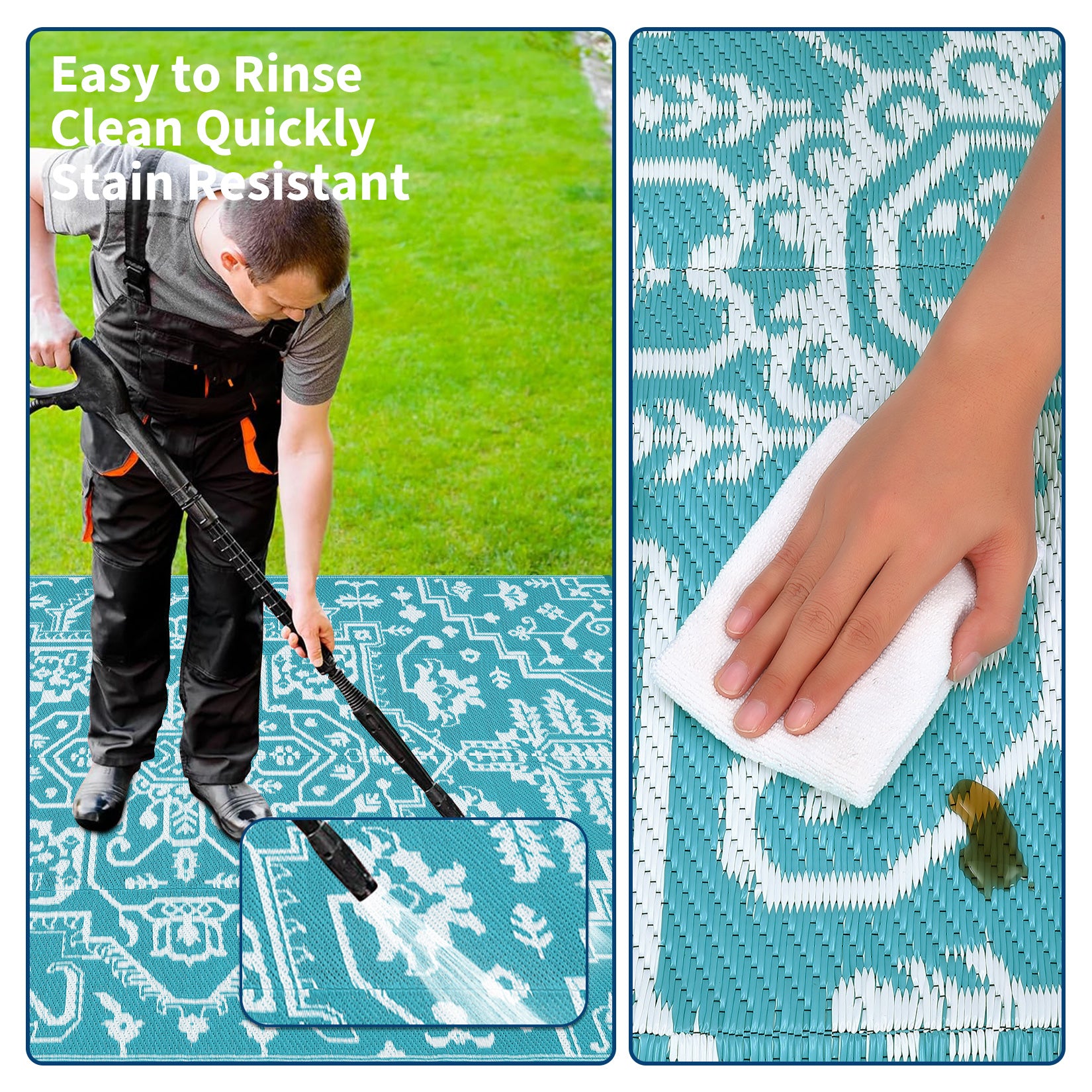 Garvee Waterproof Outdoor Rug 9x18 Reversible Plastic Straw UV-Resistant Heat-Sealed Edges Durable Patio Mat with Carrying Bag for Camping Picnic