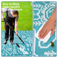 Garvee Waterproof Outdoor Rug 9x18 Reversible Plastic Straw UV-Resistant Heat-Sealed Edges Durable Patio Mat with Carrying Bag for Camping Picnic