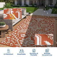 Garvee 9x18 Outdoor Area Rug Vintage Plastic Non-Slip Stain-Resistant Waterproof Orange Patio Camping Deck Mat