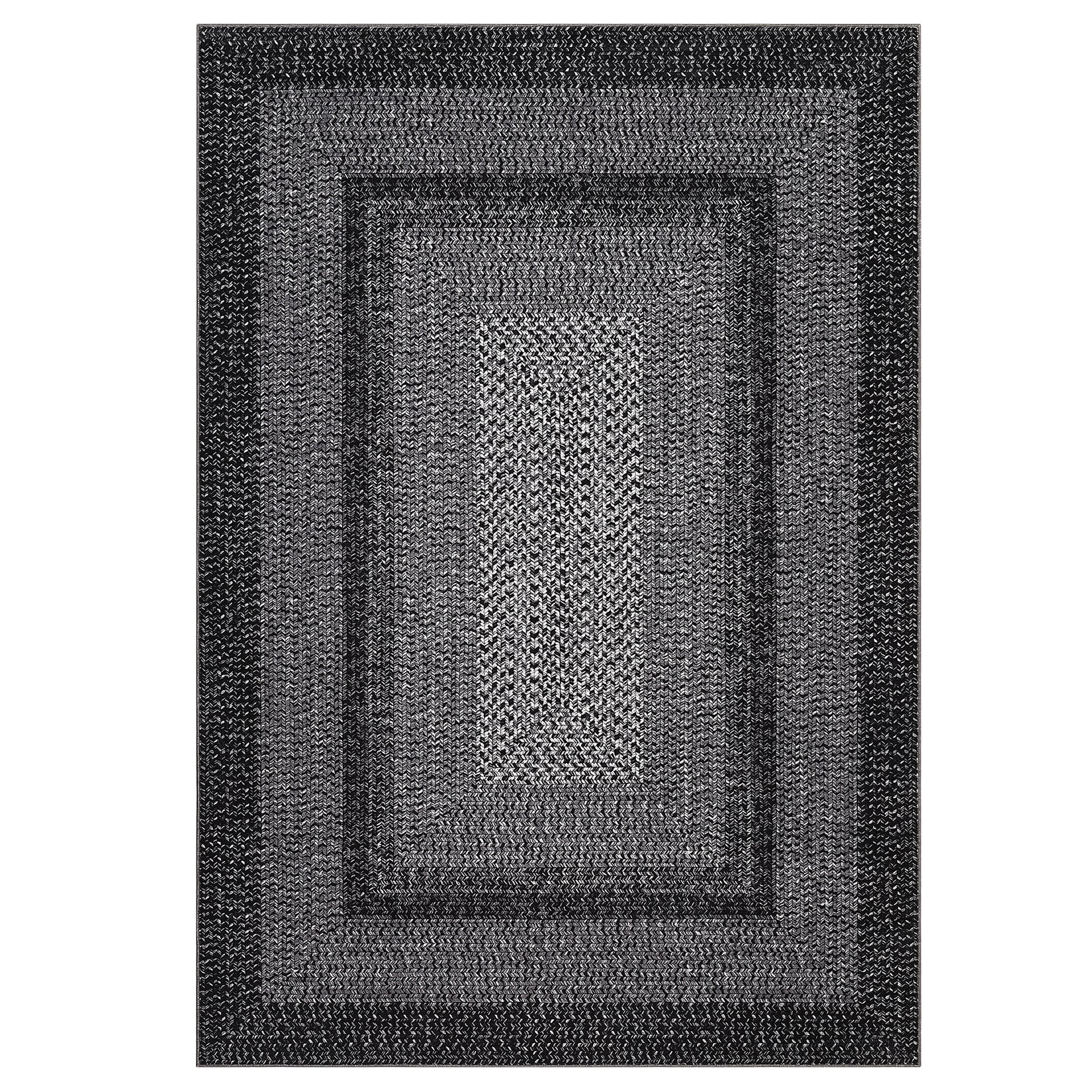 Garvee Bordered Black 5x7 Washable Rugs, Living Room Boho Throw Rug Stain Resistant Braided Print Border Large Carpet for Bedroom with Rubber Backing Low Pile Farmhouse Rustic Rug for Home Decor Office