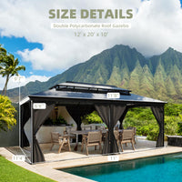 Garvee 12' × 20' Hardtop Gazebo, Double Polycarbonate Roof Aluminum Frame Patio Gazebo with Curtains & Netting, Grey