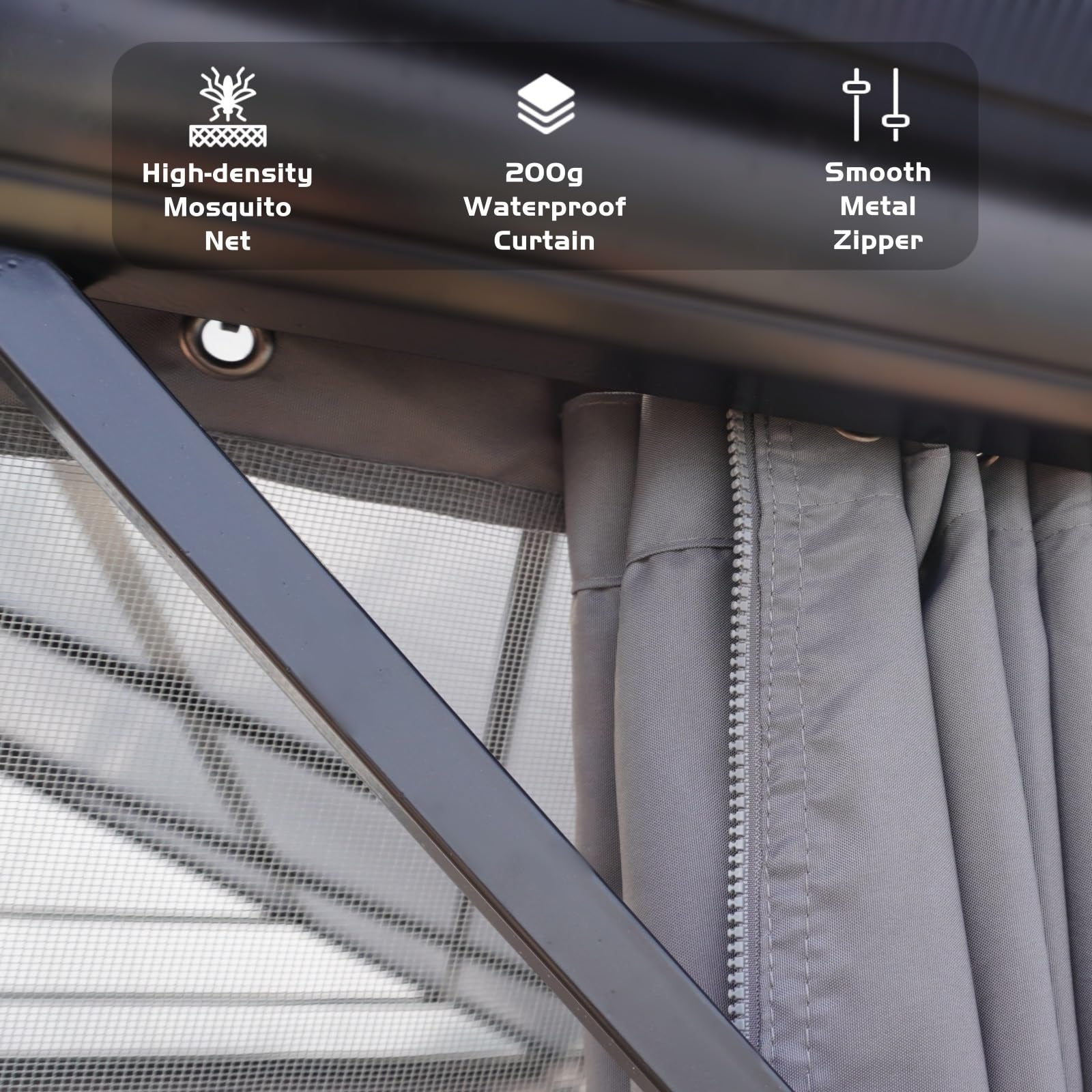 Garvee 12' × 20' Hardtop Gazebo, Double Polycarbonate Roof Aluminum Frame Patio Gazebo with Curtains & Netting, Grey