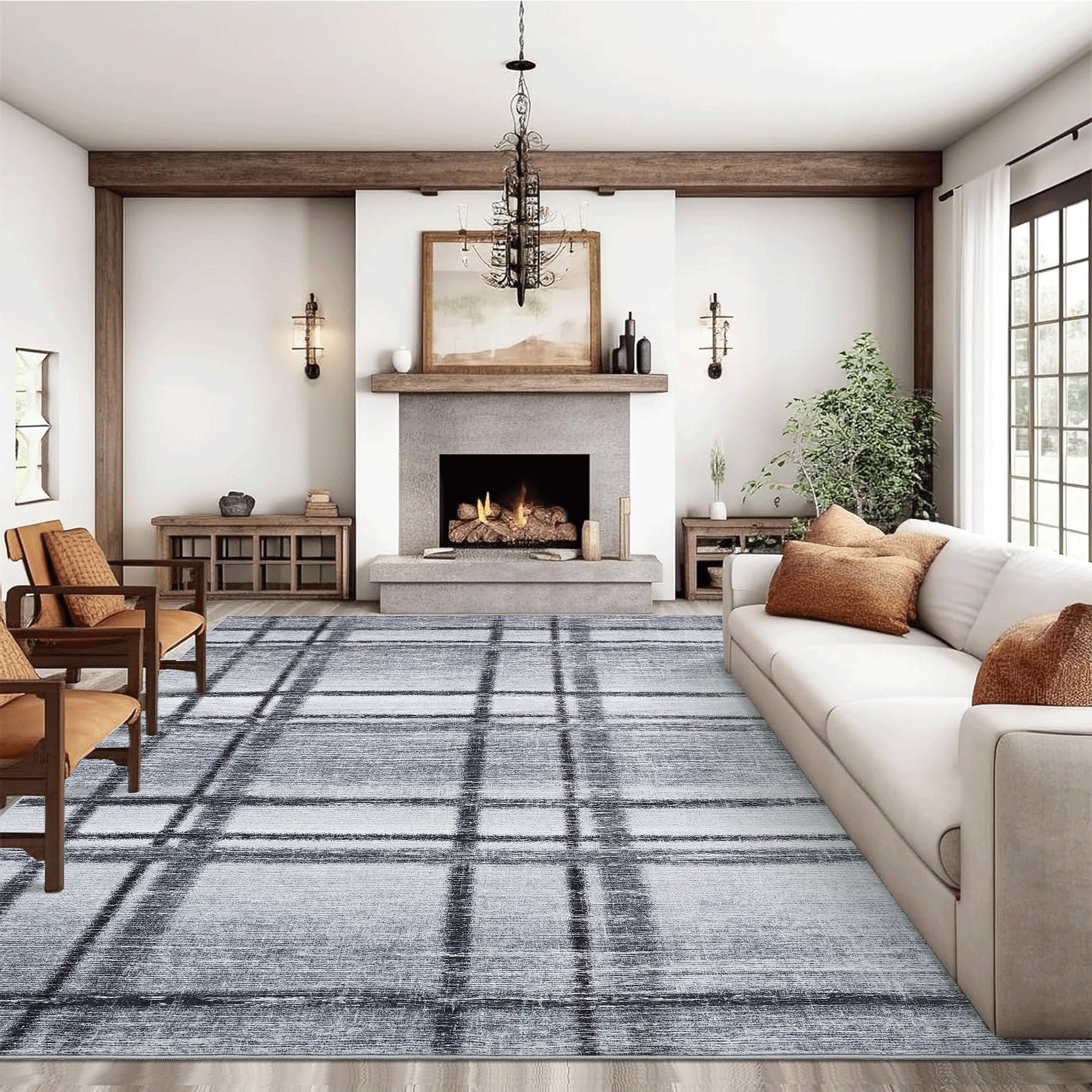Garvee 5x7 Modern Geometric Area Rug, Washable Soft Non Slip Bedroom Living Room Rugs, Low Pile Ultra Thin Accent Floor Carpet for Dining Room, Foldable Thin Lightweight Home Decor Rugs,Light Grey