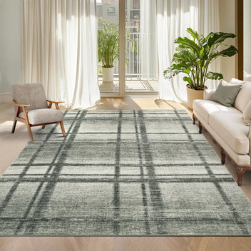 Garvee Washable 5x7 Living Room Rugs, Indoor Modern Geometric Area Rug for Bedroom, Ultra Thin Non Slip Large Dining Room Carpet,Low Pile Accent Floor Cover for Home Office, Light Green