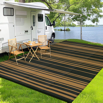 Garvee Outdoor Black Brown 9x12 Rug Waterproof Reversible Plastic Straw Durable UV-Resistant Foldable with Carry Bag for Patio Camping Deck