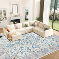 Garvee Washable Rug for Living Rooms, Vintage Floral Rug with Non Slip Rubber Backing, Soft Thin Low Pile Carpet, Indoor Non Shedding Floor Covering, Foldable Printed Accent Mat