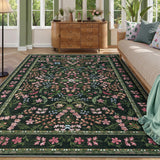 Garvee Washable Area Rug 9x12 Boho Floral Soft Non Slip Low Pile Carpet Green for Living Room Bedroom Dining Room Nursery Hallway - Green
