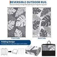 Garvee Outdoor Grey & White 8x10 Rug Waterproof Reversible Outdoor Plastic Straw Rug Modern Palm Leaves Patio Rug Indoor Outdoor Carpet RV Mat Outside for Patio Camp Balcony Deck Picnic