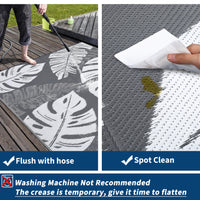 Garvee Outdoor Grey & White 8x10 Rug Waterproof Reversible Outdoor Plastic Straw Rug Modern Palm Leaves Patio Rug Indoor Outdoor Carpet RV Mat Outside for Patio Camp Balcony Deck Picnic