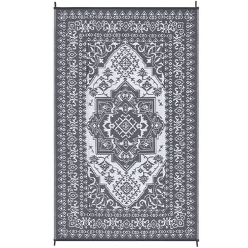 Garvee Outdoor Grey & White 9x12 Rug, Plastic Straw Waterproof Reversible Mat for Patio, Deck, RV, Camping Decor