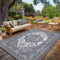 Garvee Outdoor Grey & White 8x10 Plastic Straw Rug, Waterproof Stain Resistant Reversible Carpet for Camping, Garden, Backyard, RV, Patio