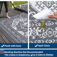 Garvee Outdoor Grey & White 8x10 Plastic Straw Rug, Waterproof Stain Resistant Reversible Carpet for Camping, Garden, Backyard, RV, Patio