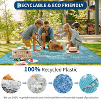 Garvee Outdoor Light Blue & White 9x18 Plastic Straw Rug, Waterproof Stain Resistant Reversible Carpet for Camping, Backyard, RV, Patio