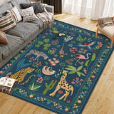 Garvee 8x10 Washable Animal Living Room Rug Non Slip Vintage Design Soft Low Pile Large Carpet Green - Cyan
