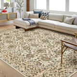 Garvee Area Rugs 9x12 Washable Beige Rugs for Living Room Non Slip Vintage Floral Large Area Rug Boho Distressed Printed Indoor Low Pile Carpet for Bedroom Dining Room Indoor Home Office - Beige