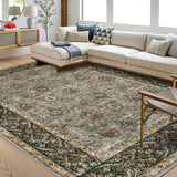 Garvee Washable 8x10 Area Rugs Vintage Large Rugs for Living Room Soft Non Slip Grey Blue Rug for Bedroom Foldable Distressed Non-Shedding Throw Rug for Entryway Kitchen Foyer Playroom - Gray Blue