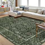 Garvee Washable Living Room Rug 5x7 Dark Green Vintage Room Rugs for Bedroom Boho Non-Slip Soft Low-Pile Rug Indoor Thin Floral Print Throw Carpet for Farmhouse Bedside Dining Room Home Office - Dark Green