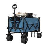 Garvee Collapsible Wagon Cart with 7" × 4" All-Terrain Wheels, 350 lb Capacity, 280 L Foldable Utility Wagon with Brakes & Cup Holders, Blue - Blue