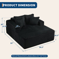Garvee Boneless Couch 61'' Oversized Corduroy Chaise Lounge Chair, Deep Seat Cloud Sleeper Sofa Bed with 4 Fluffy Pillows & Armrests, No Assembly, for Living Room, Bedroom, Office, Black