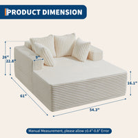 Garvee Oversized 61'' Corduroy Chaise Lounge Chair, Boneless Couch Cloud Sleeper Sofa Bed with High-Density Foam, 4 Plush Pillows & Armrests, No Assembly, for Living Room, Bedroom, Creamy