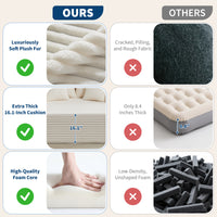 Garvee Oversized 61'' Corduroy Chaise Lounge Chair, Boneless Couch Cloud Sleeper Sofa Bed with High-Density Foam, 4 Plush Pillows & Armrests, No Assembly, for Living Room, Bedroom, Creamy